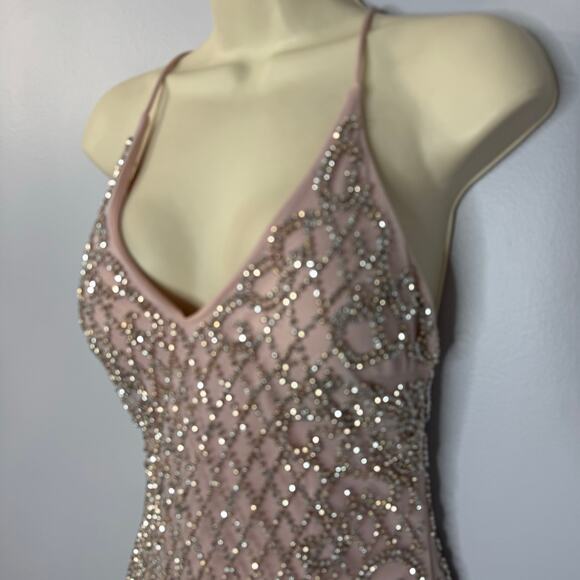 Xscape Beaded Lattice Mermaid Dress with Crisscross Back Pale Pink Prom Womens 4 - Picture 3 of 16